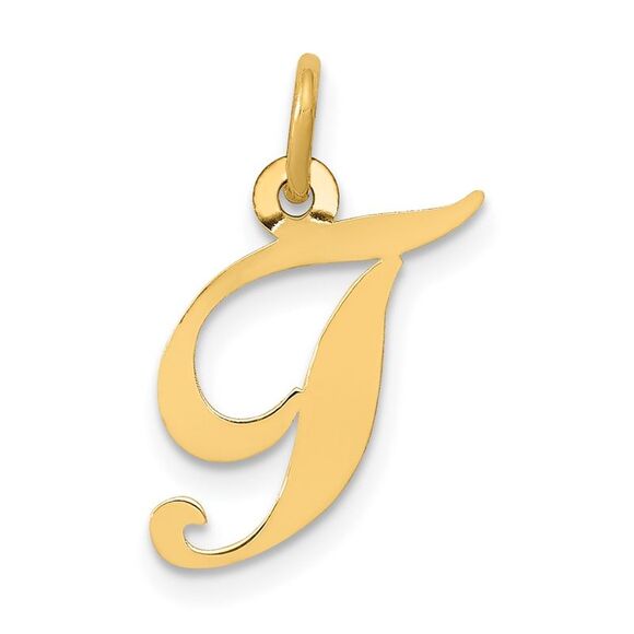 10k Yellow Gold Small Fancy Script Initial T Charm - Picture 1 of 4